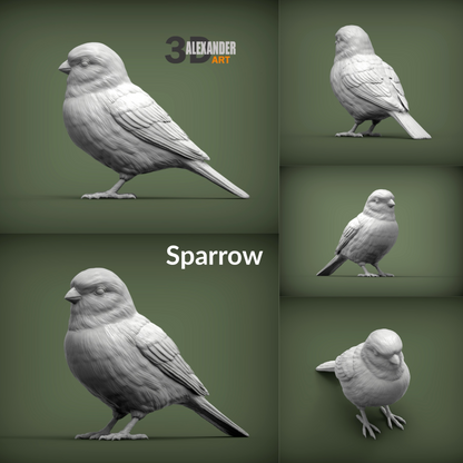 Miniature sparrow bird Figurines 1:12 Scale woodland garden Mini for Dollhouse, Diorama, Art Craft Supplies by Alexander Kuzmenko - 2 birds
