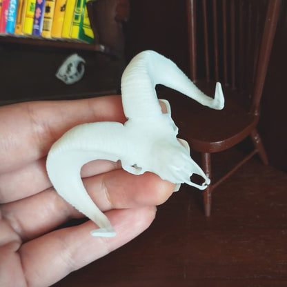 Big horn sheep skull replica, 1:12 scale miniature cranium with horns for use with dioramas, action figures, dollhouses, horror. (1 skull)